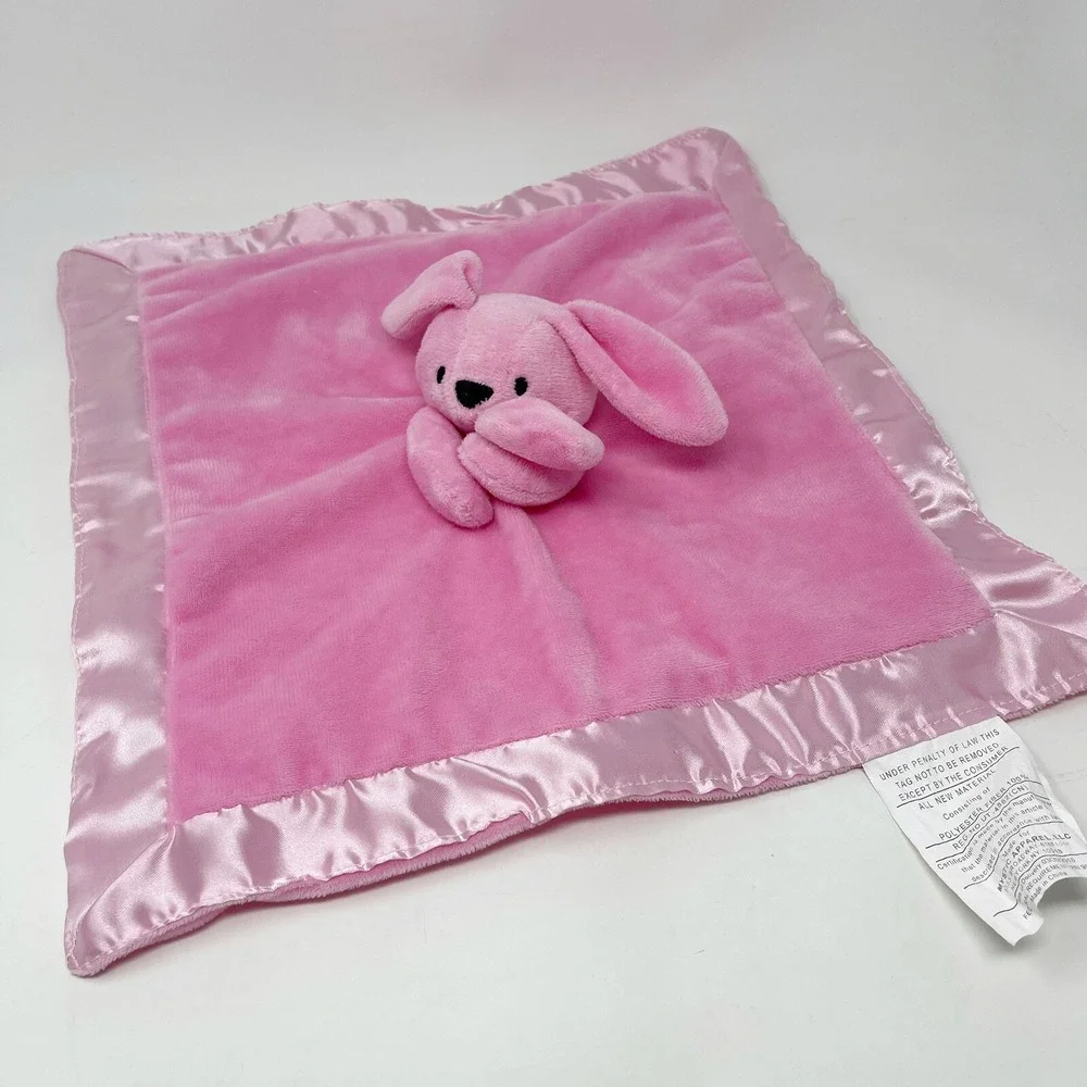 Bunny rabbit pink Baby Security Blanket‎ Lovey satin trim Mystic Apparel
